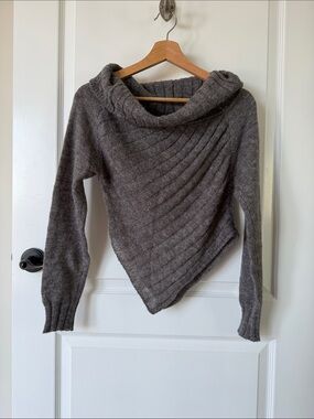 Women’s Gray Asymmetrical Cowl Neck Sweater